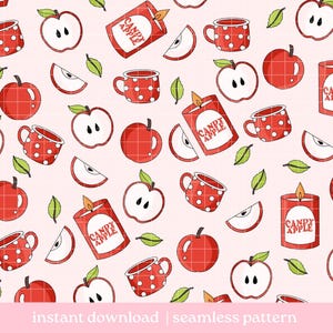 Apple Seamless Pattern PNG, Bookish Pattern, Digital Download, Seamless Pattern, Repeat Pattern image 1