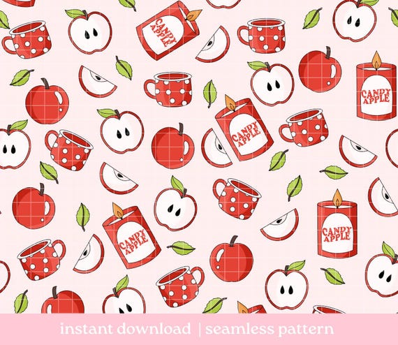 Apple Seamless Pattern PNG, Bookish Pattern, Digital Download, Seamless Pattern, Repeat Pattern