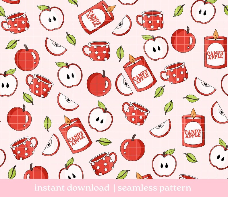 Apple Seamless Pattern PNG, Bookish Pattern, Digital Download, Seamless Pattern, Repeat Pattern image 1