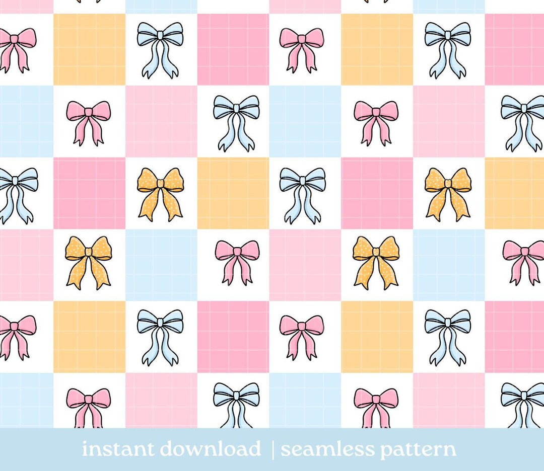 Checkared Pattern Bow Bow Checkered Seamless Pattern PNG, Digital Download, Seamless Pattern ...