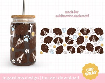 German Shorthaired Pointer Cup Wrap, 16oz Glass Can Wrap, Dog Wrap PNG, Glass Cup, Libby glass can wrap