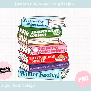 Christmas Book Stack PNG, Stars Hollow Girls png, Gilmore Winter Christmas Season png Digital download for t-shirt, mug, stickers and more