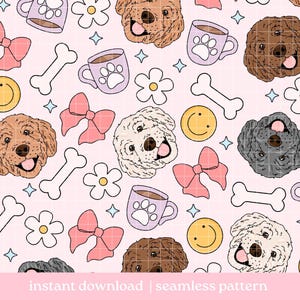 Labradoodle Races Dog Seamless Pattern PNG, Téléchargement numérique, Modèle sans couture, Motif répété