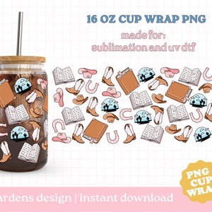 Cowboy Romance Cup Wrap PNG, Bookish Cup Wrap PNG Digital Download, Design für T-shirts, Becher, Aufkleber und mehr