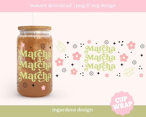 Matcha Cup Wrap, 16oz Glass Can Wrap, Glass Cup Svg, Libby glass can wrap