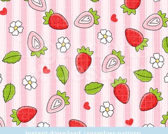 Strawberry Seamless Pattern, Repeat Design (Digital Download)