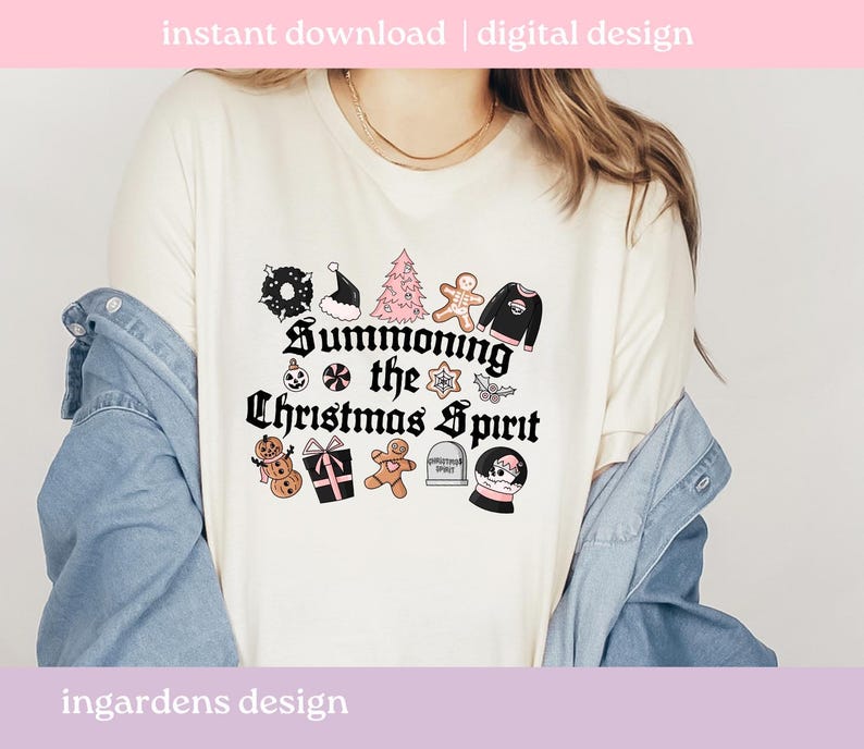 Summoning The Christmas Spirit PNG, Creepy Christmas Design png, digitale download voor T-shirt, mok, stickers en meer afbeelding 3