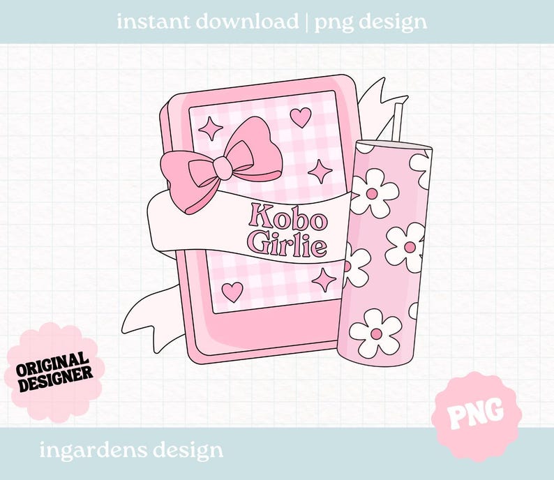 Kindle Girlie PNG, Kobo Girlie Bookish PNG, Booktok Original, Digital Download Art for T-shirt, Sticker, Mug and More image 2
