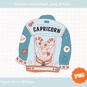 Capricorn Zodiac Jean Jacket PNG, conception de téléchargement numérique pour t-shirt, autocollants et plus encore