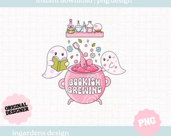 Bookish Brewing PNG, Ghosts Bookish PNG, Digital Download Art for T-shirt, Sticker, Mug and More