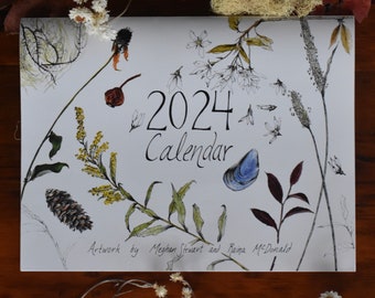 2024 calendar | botanical drawings | wall calendar | Nova Scotia artist calendar | NS Canada Art