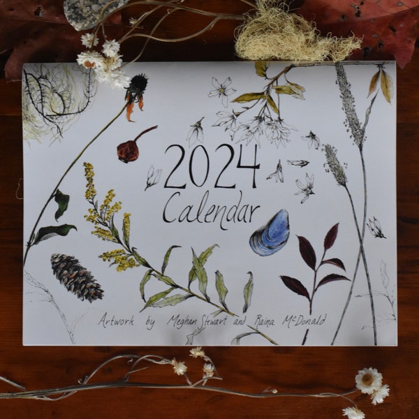 2024 calendar | botanical drawings | wall calendar | Nova Scotia artist calendar | NS Canada Art