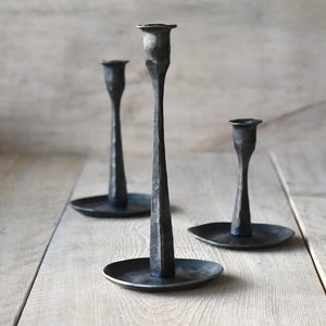 THREE CANDLESTICKS with or without personalization iron candlesticks wabi sabi iron anniversary 6th anniversary 11th anniversary