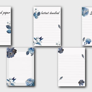 Carta stampabile a righe bianche Carta da lettere Carta da lettere blu e oro Carta da lettere Set da scrittura, Carta per appunti, set di 5 dimensioni A4