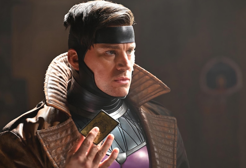 Może przedstawiać: Osoba w brązowym sk&oacute;rzanym płaszczu i czarnej opasce na głowę trzyma kartę do gry. Postać nosi czarno-fioletowy kostium z wysokim kołnierzem i brązowy sk&oacute;rzany płaszcz.