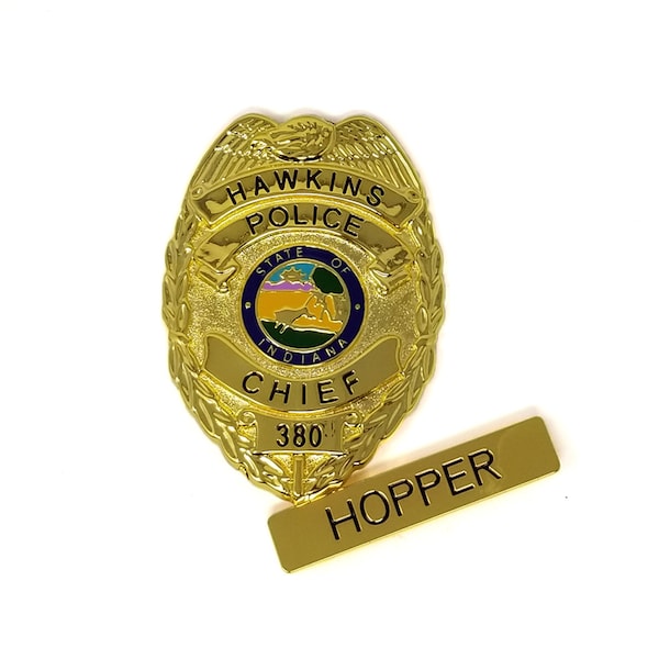 Chief Hopper Hawkins Police Badge and Name Tag Prop Replica from Stranger Things