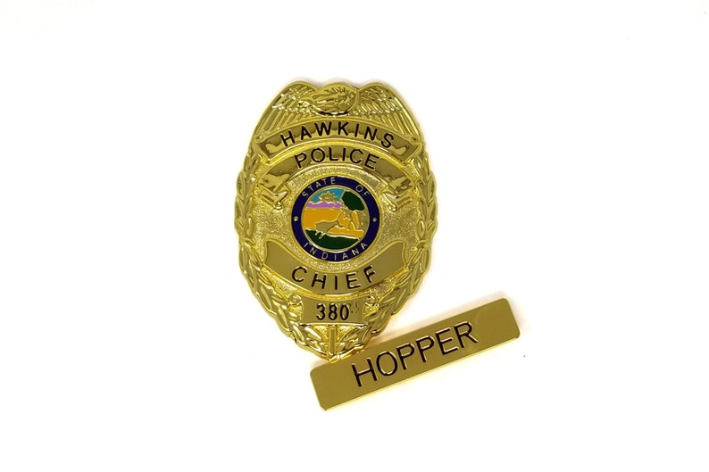 Chief Hopper Hawkins Police Badge and Name Tag Prop Replica - Etsy