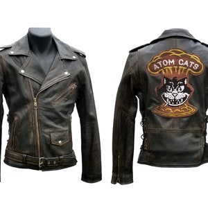 Genuine Leather Greaser Jacket for Men & Women-Screen Accurate Cool Cats Post-Apocalyptic, Wasteland, Raiders, Gang, Atom-Patches Available