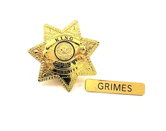 Walking Dead King County Sheriff's Badge with Grimes Name Tag - Hat and/or Shirt Badge - Made From Metal!