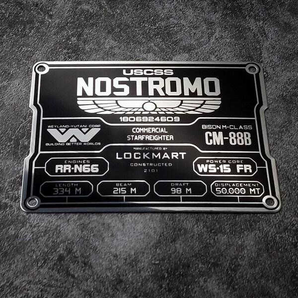 Aliens USCSS Nostromo Ship Name Plate Plaque - Stainless Steel