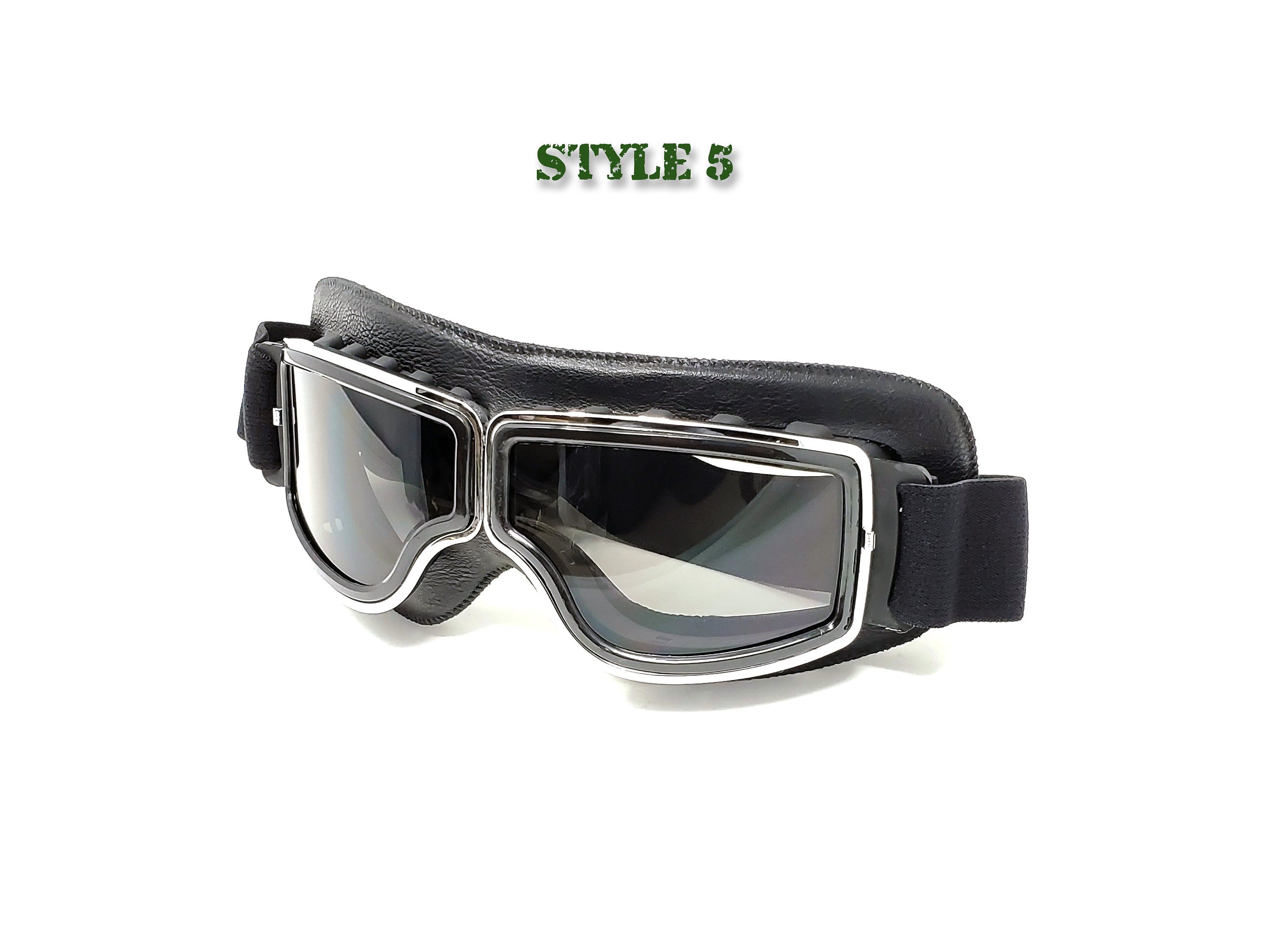 Galaxylense Vintage Pilot Motorcycle Goggles - 3 Interchangeable Lenses (Silver/Brown/Yellow), Chrome Metal Frame, Leather, Unisex