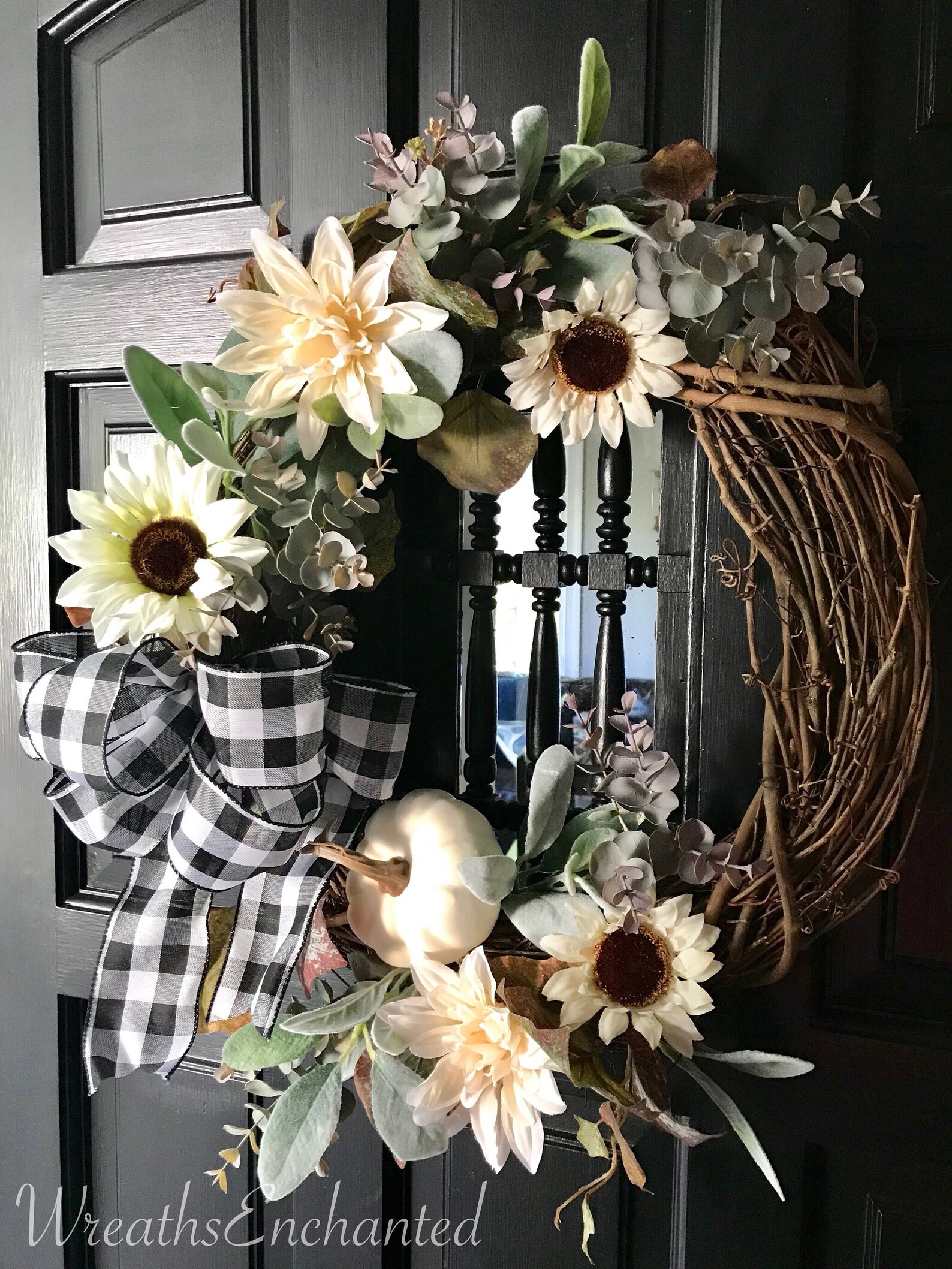 Fall Farmhouse Wreath Neutral Color Wreath Sunflower Door Etsy