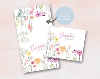 Folding thank you note, Flower thank you card, Thanks a bunch, Spring Thank you note