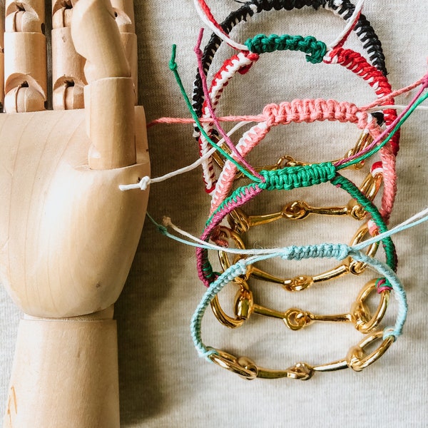 Snaffle Bit Macrame Bracelets, Réglables, Deux couleurs Zig Zag