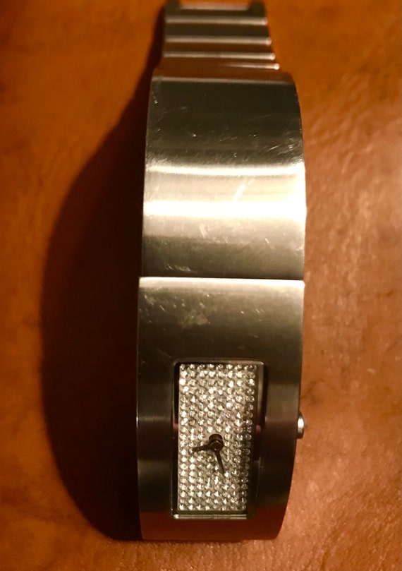 vtg. DKNY Wristwatch Bracelet Sparkling Rectangle… - image 8