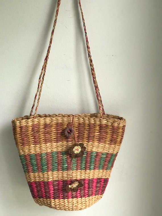 vtg. Rainbow Straw Handbag Purse Favorite Summer … - image 6