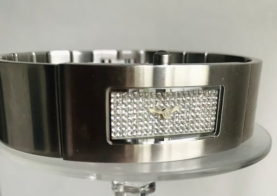 vtg. DKNY Wristwatch Bracelet Sparkling Rectangle… - image 1