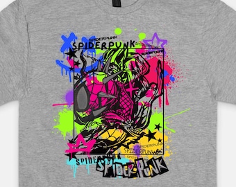 T-SHIRT SPIDERPUNK, T-shirt Spider-Punk, T-shirt punk rock Spider-Man Marvel Comics, Chemise graphique de super-héros. T-shirt Marvel
