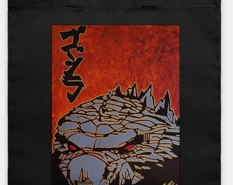 Godzilla Tote Bag, Giant Monster Canvas Tote, Kaiju Graphic Bag, Japanese Monster Tote, Godzilla Fan Gift, Monster Movie Bag