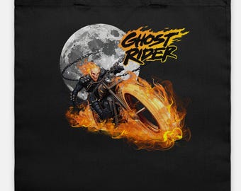 Ghost Rider Tote Bag, Ghost Rider Canvas Tote, Fiery Skull Bag, Comic Book Tote, Superhero Fan Gift, Gothic Graphic Bag