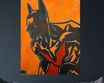 Batman Beyond Inspired Original Painting, DC Future Batman Fan Art, Terry McGinnis Comic Book Wall Art