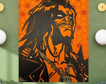 Lobo Inspired Original Painting, DC Comics Antihero Fan Art, Bounty Hunter Comic Wall Art