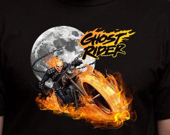 Ghost Rider Shirt, Motorcycle Skull Tee, Flaming Skull T-Shirt, Biker Gift, Motorcycle Lover Gift, Gothic Graphic Tee, Unisex Shirt