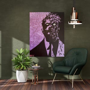 Hand-Painted Two-Face Canvas Art: DC Comics Villain