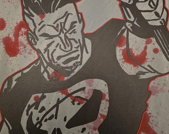Hand-Painted Punisher Skull Art, Dark Comic Book Wall Decor (16x20 Canvas)