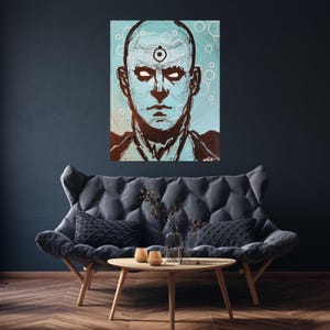 DR MANHATTAN, Doctor Manhattan Painting, Watchmen Art Print, Blue Atomic Being Canvas, DC Comics Wall Art, Hand-Painted Dr. Manhattan