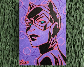 Peinture acrylique Catwoman peinte à la main - Toile originale DC Comics Fan Art