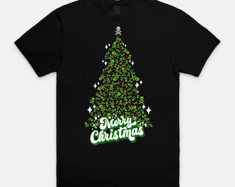 T-shirt arbre de Noël tête de mort - T-shirt gothique sombre des fêtes