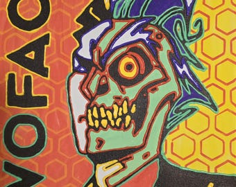 Two-Face Inspired Painting, Batman Villain Fan Art, Colorful Comic Wall Art, Bright Pop Art Decor, Gotham Inspired Artwork