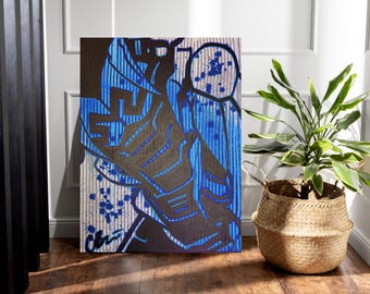 Hand-Painted Blue Beetle Canvas Art: DC Comics Decor