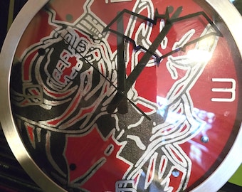 Hand-Painted Red Hood Clock, Silver Red Comic Fan Art Wall Decor
