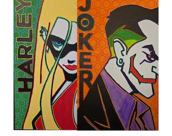 Harley Quinn and Joker 2-Piece Painting Set, DC Comics Fan Art Duo, Gotham Villains Wall Art, Harley Quinn Art and Joker Canvas