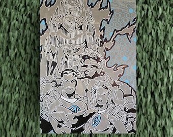 Les quatre fantastiques peintures acryliques, oeuvre d'art murale Marvel Comics dessinée à la main