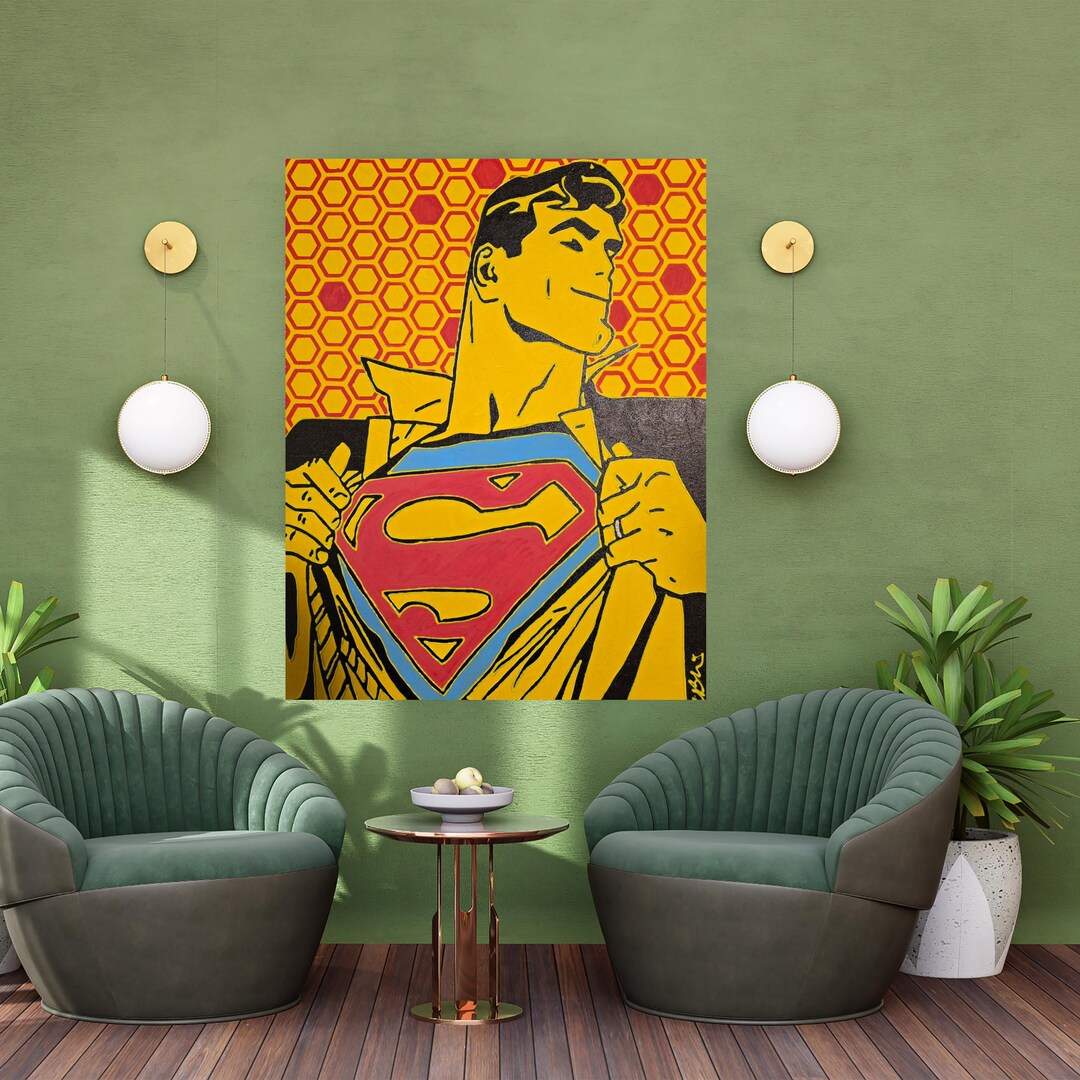 Hand Painted Superman Acrylic Painting – Original Comic Art Wall Decor ...