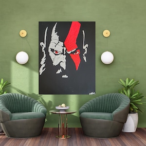 GOD OF WAR, God of War Acrylic Painting, Kratos Fan Art, Hand-Painted Canvas, Video Game Wall Art, Mythology Warrior Décor