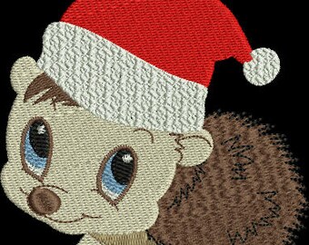 Christmas Hedgehog Embroidery Design, INSTANT DOWNLOAD, 2 Sizes, Animal embroidery, Machine embroidery, hedgehog, hedgehog design